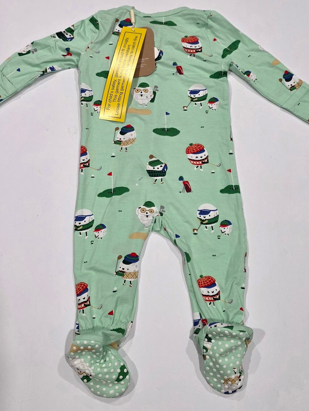 Angel Dear Mint Green Golf Character Footed Pajamas - Picture 8 of 10